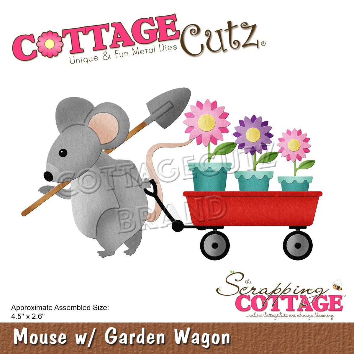 CottageCutz Dies - Mouse W/Garden Wagon 4.5"X2.6"