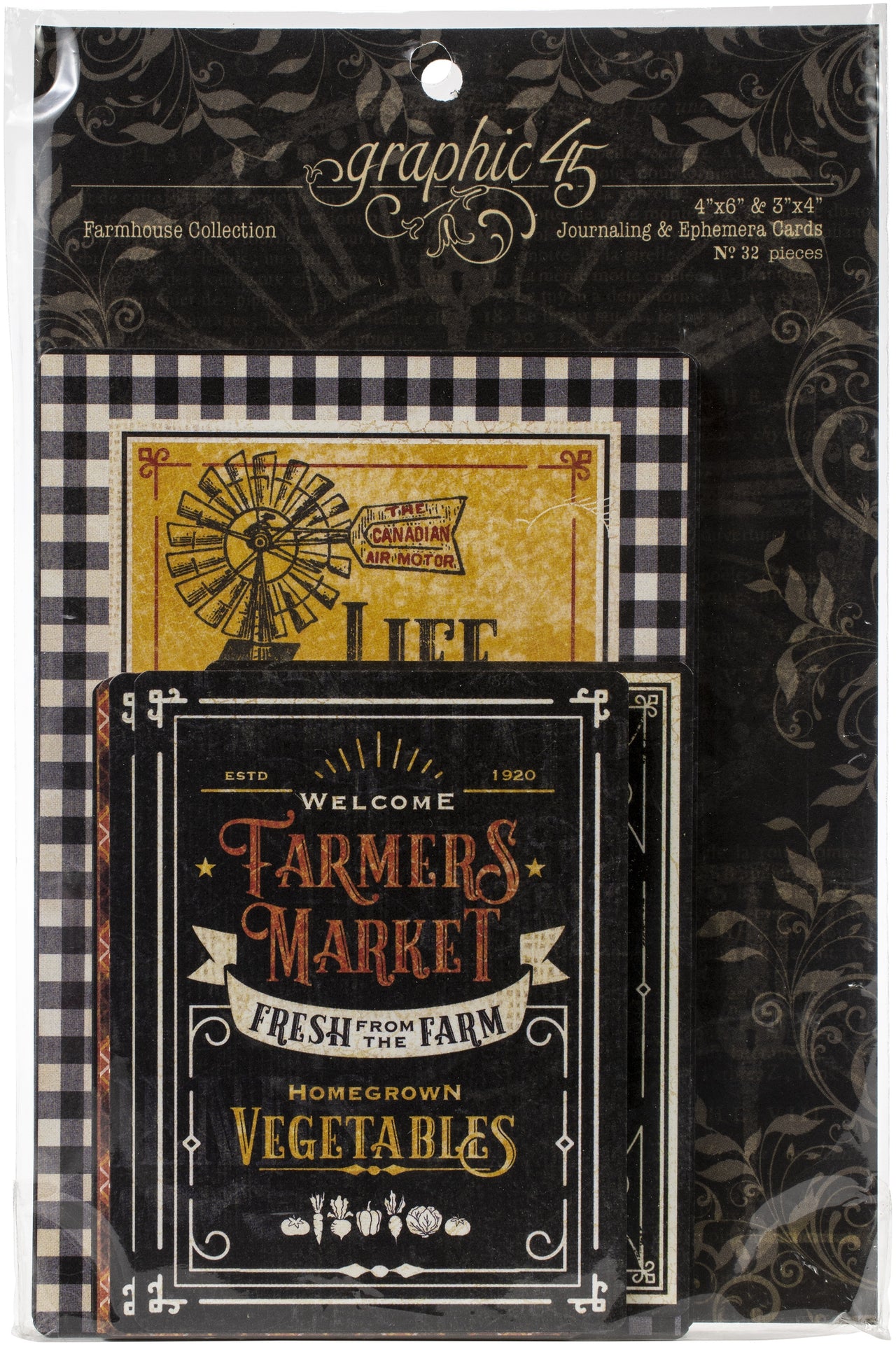 Graphic 45 Farmhouse Ephemera Cards - (16) 4"X6" & (16) 3"X4"