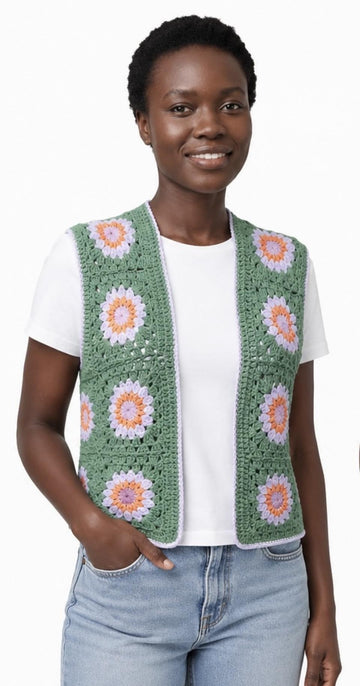 Floral Short Crochet Waistcoat