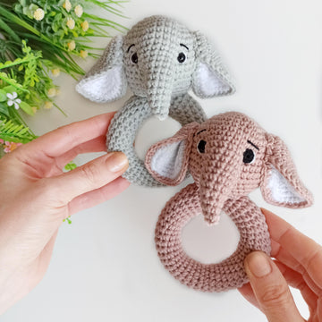 Crochet elephant baby rattle