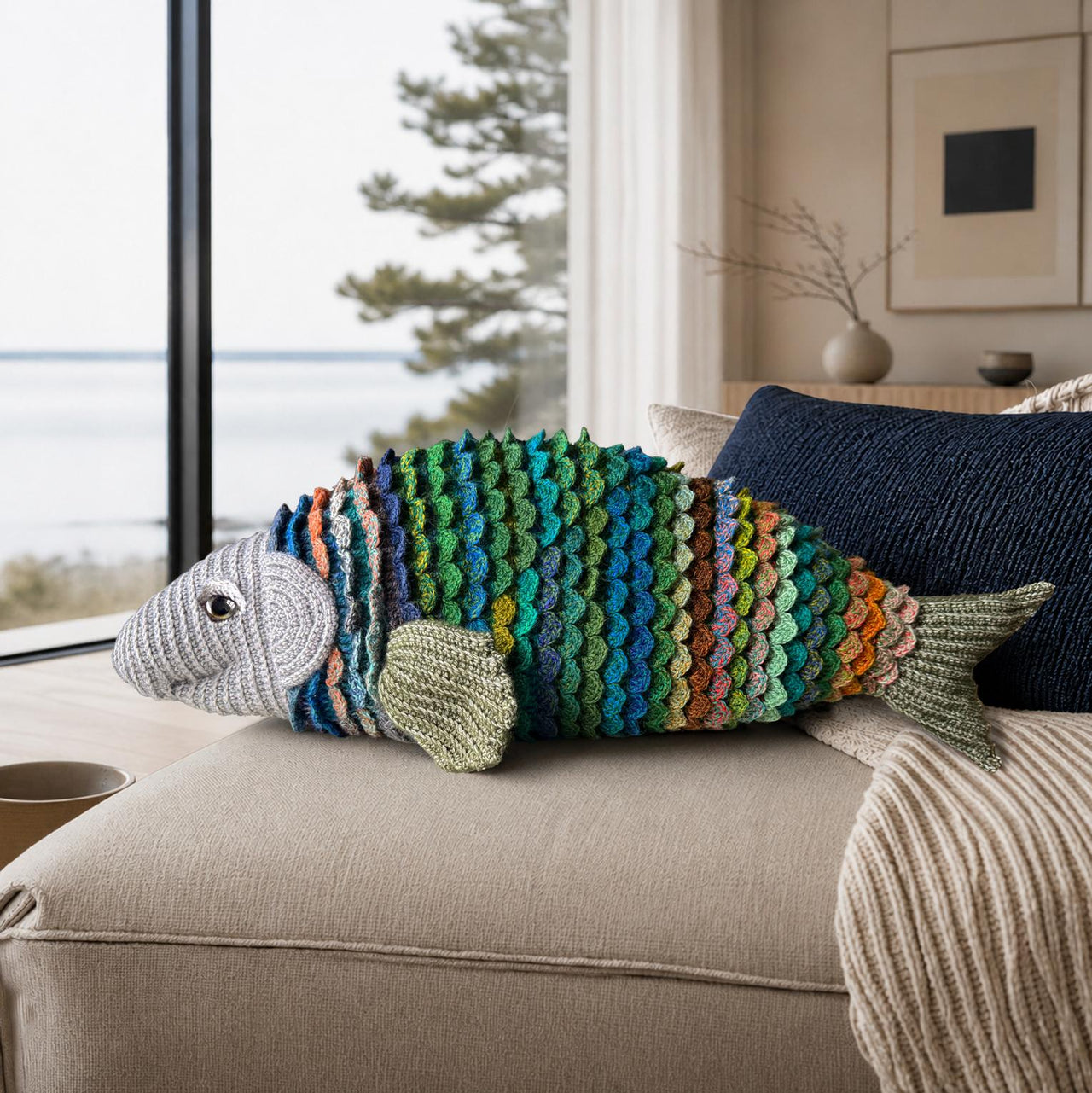 FINN the Fish crochet pillow
