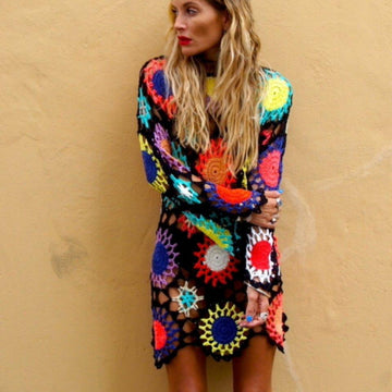 Crochet rainbow festival cover up.