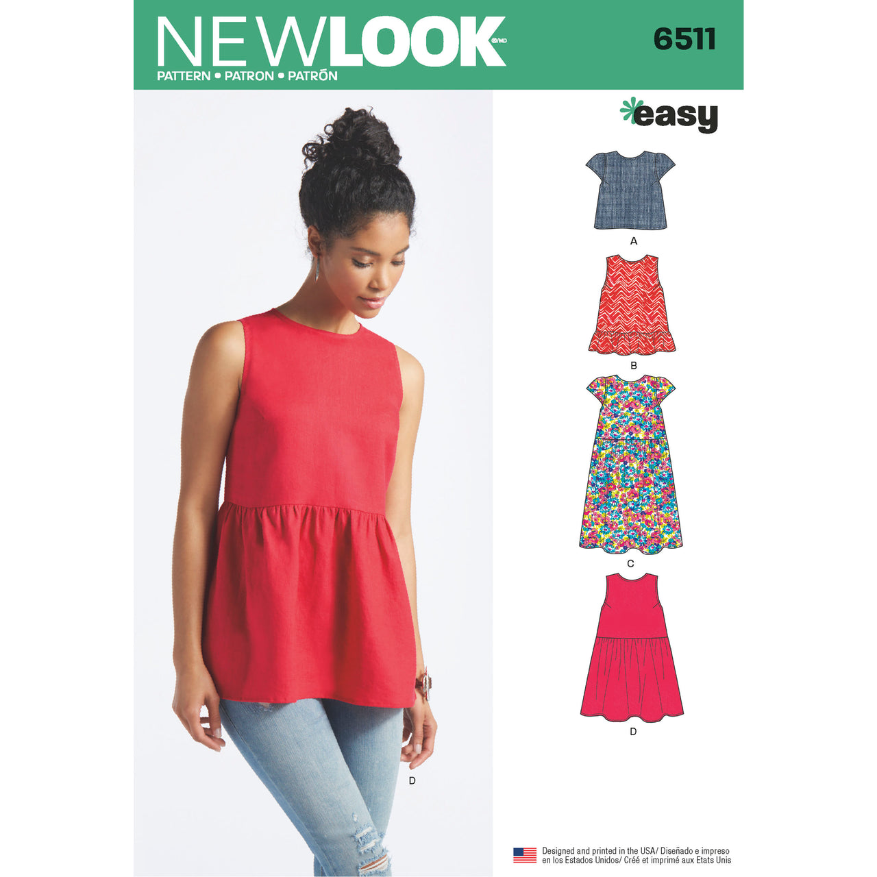 New Look 6511 Women’s  Tops With Length and Sleeve Variations 6511 - Paper Pattern, Size A (6-8-10-12-14-16-18)