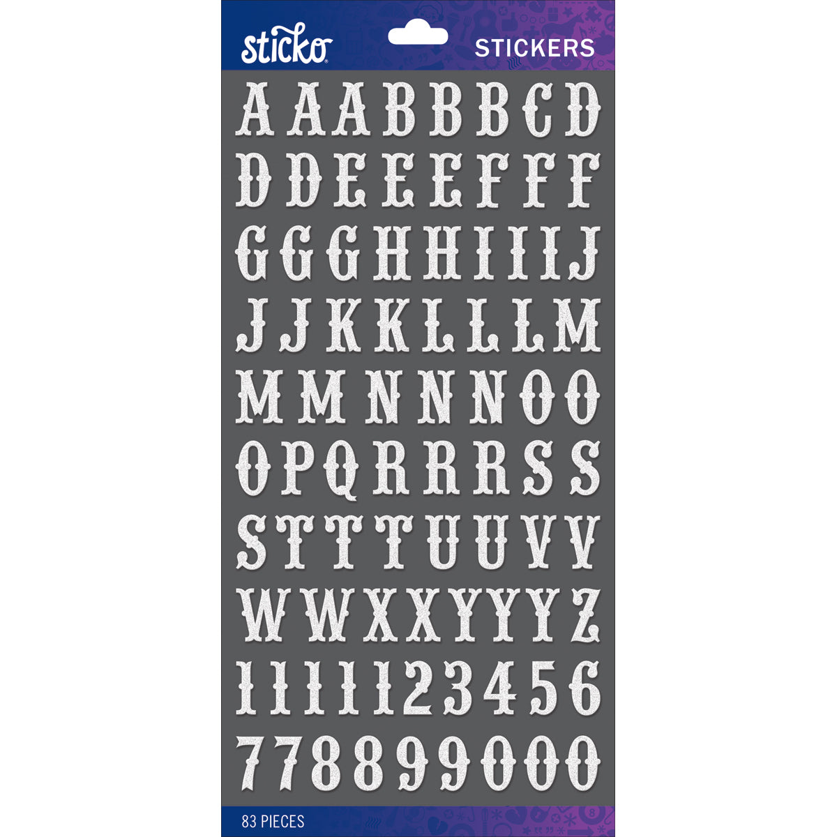 Sticko Alphabet Stickers - White Glitter Carnival Small