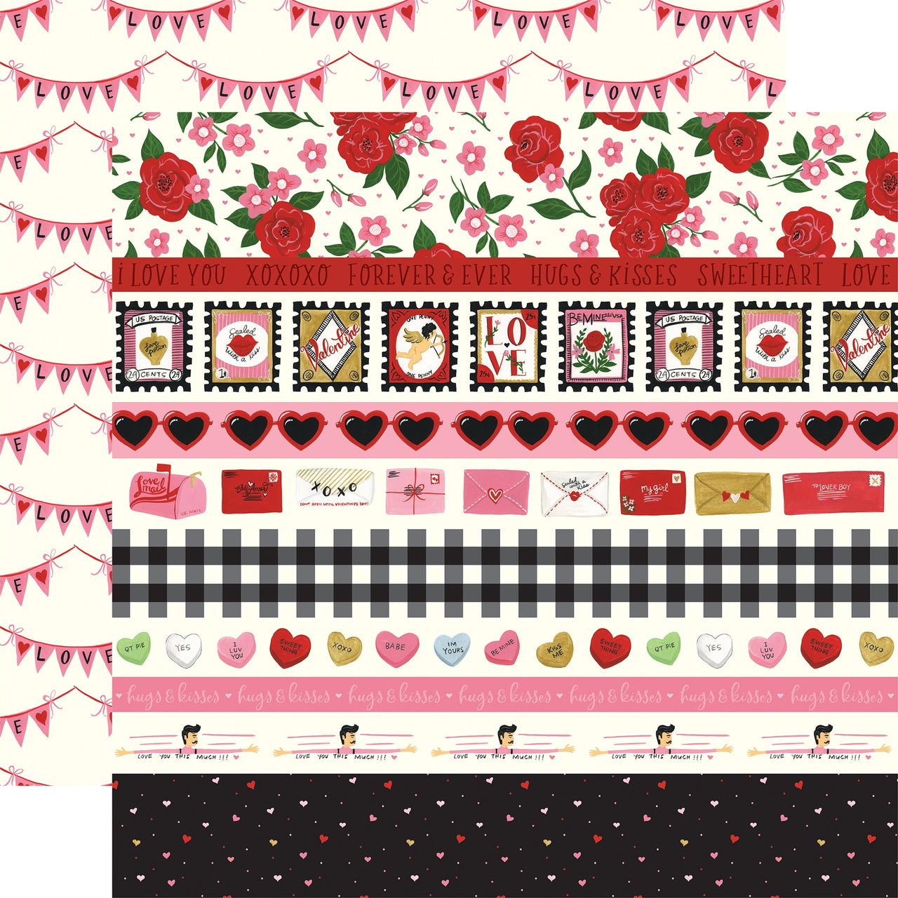Echo Park Paper Be My Valentine Double-Sided Cardstock 12"X12" 25/Pkg - Border Strips