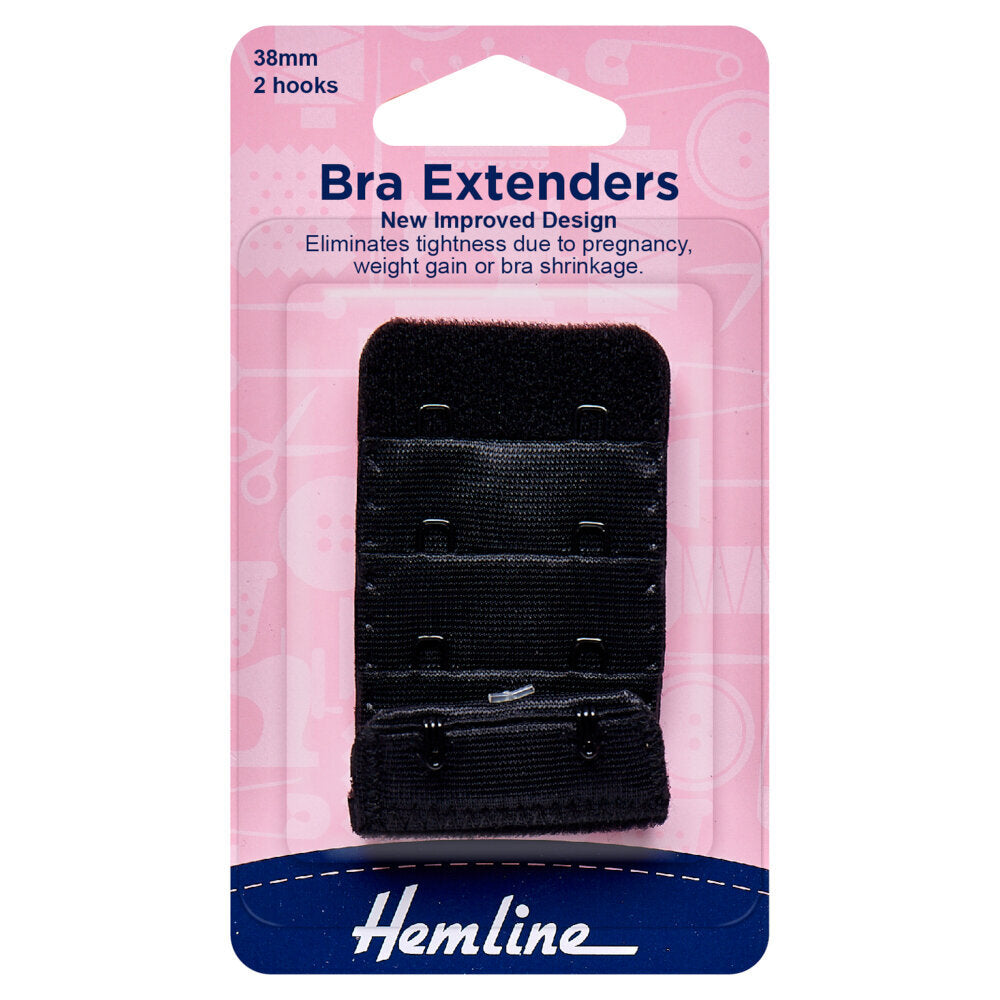 Hemline Bra Back Extenders: 38mm: Black