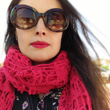 Crochet motif shawl with fringe
