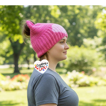 Messy Bun Cat Hat with Heart