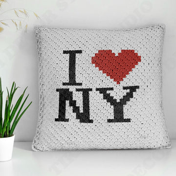 I Love NY White Pillow C2C Crochet Pattern New York Square Cushion