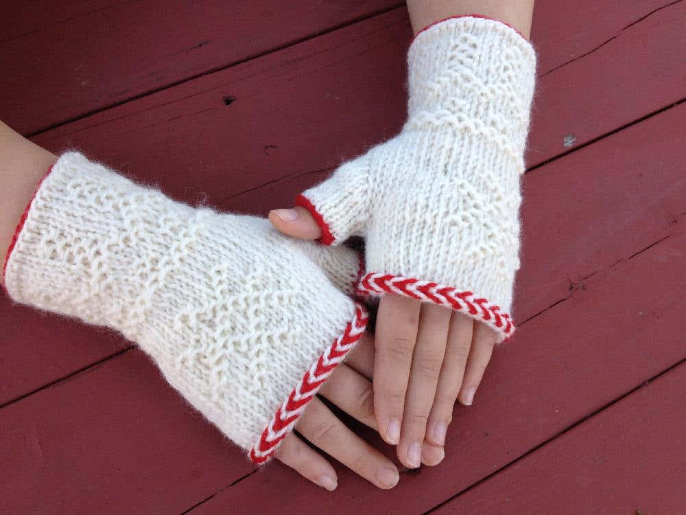 Twined Knitted Fingerless Mitts