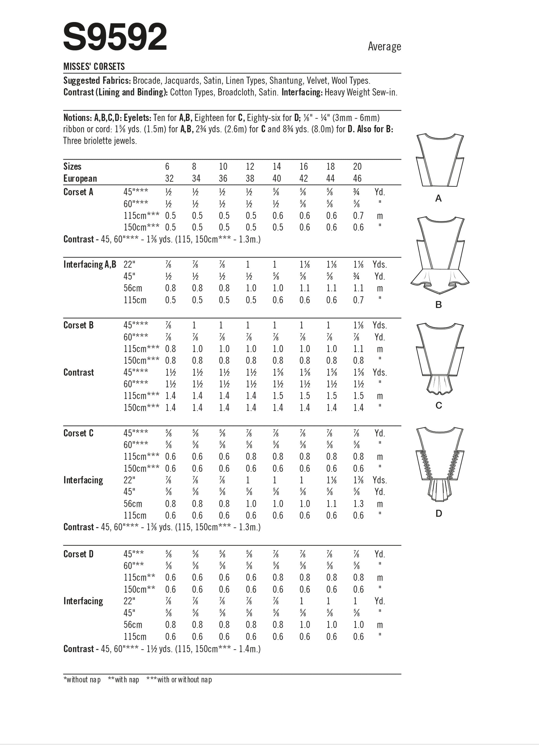 Simplicity Misses' Corsets S9592 - Sewing Pattern