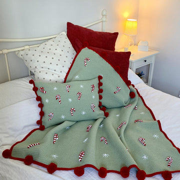 Candy Cane Christmas blanket and matching cushion