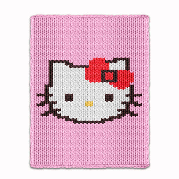 Hello Kitty Blanket Finger Knitting Pattern - Cute Cat Face with bow