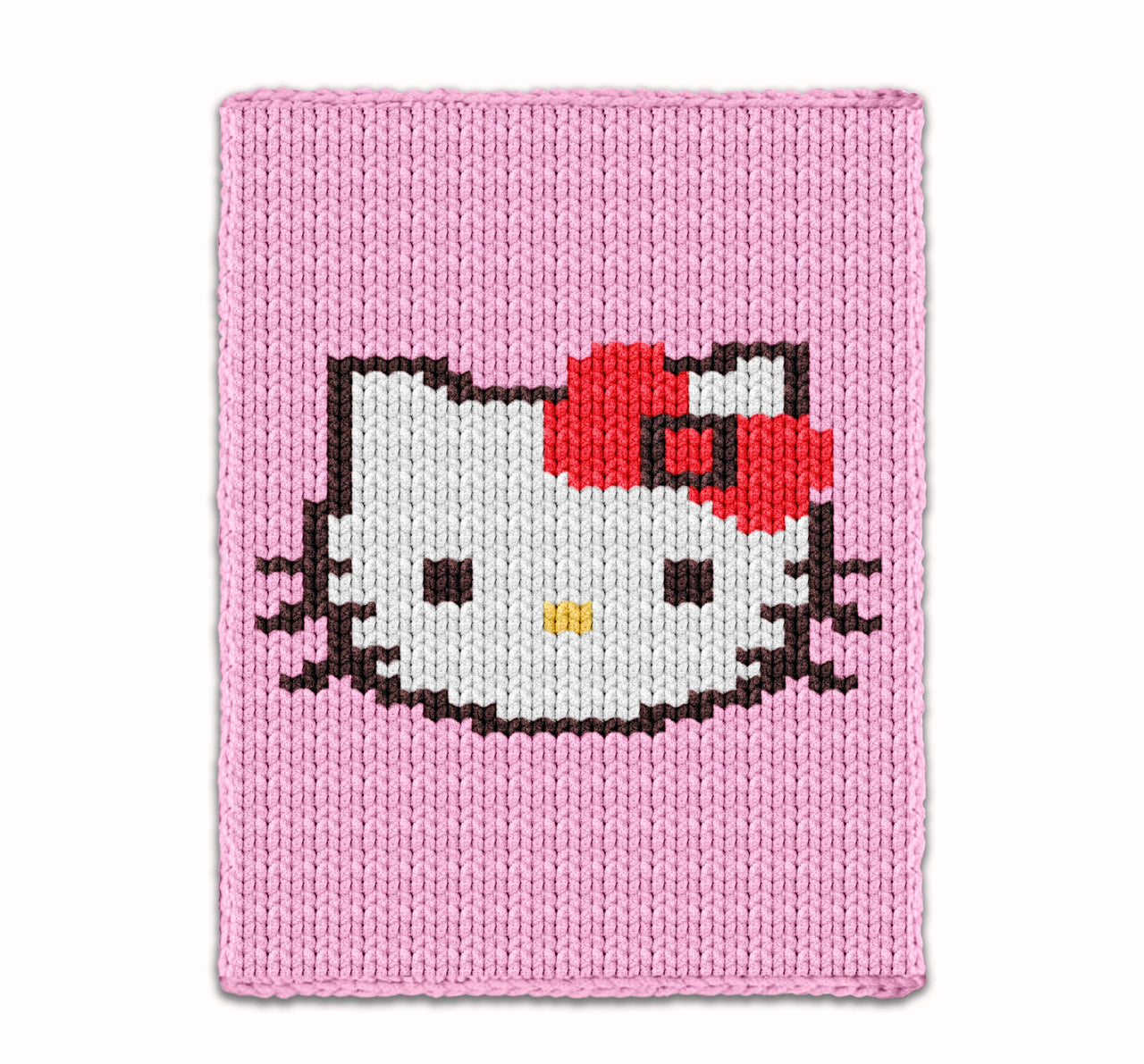 Hello Kitty Blanket Finger Knitting Pattern - Cute Cat Face with bow