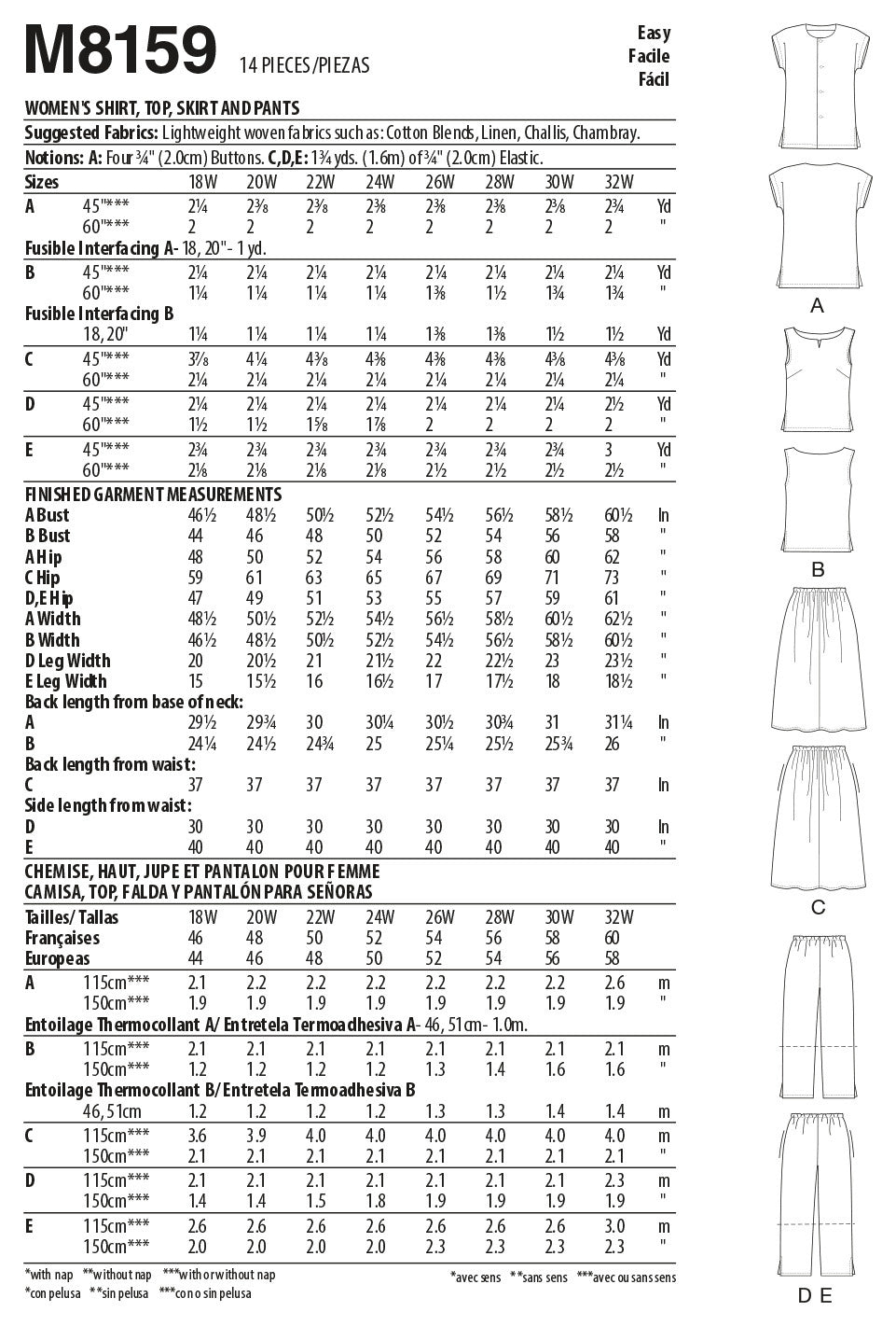 McCall's CherylMcCalls - Women's Side Slit Shirt, Top, Skirt & Pants M8159 - Sewing Pattern