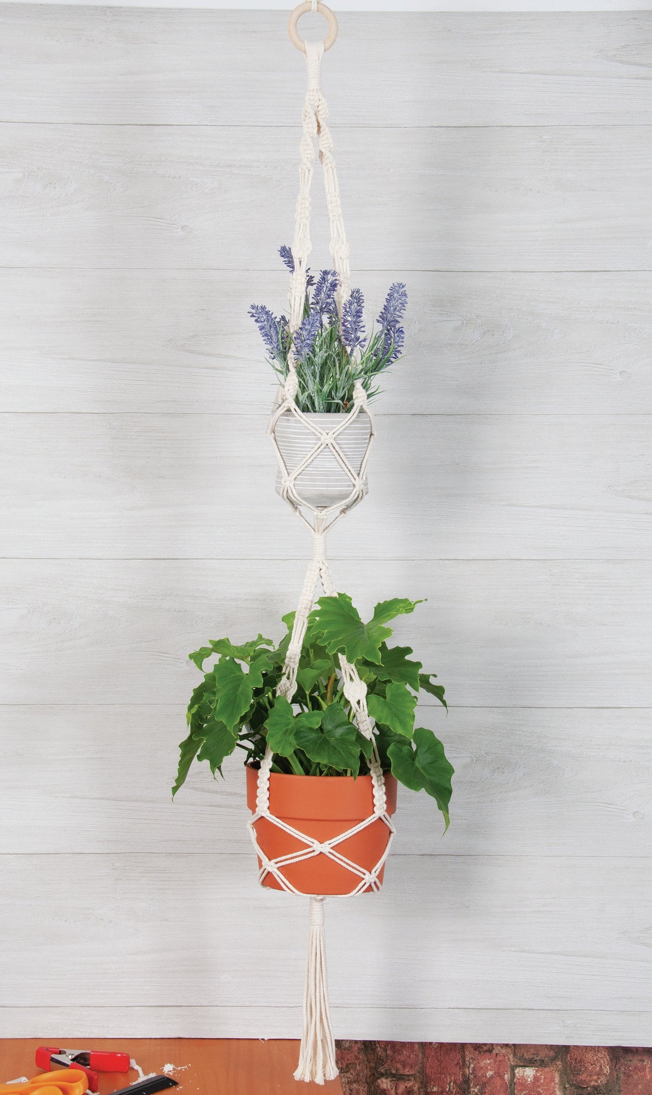 Solid Oak Double Plant Hanger Macrame Kit