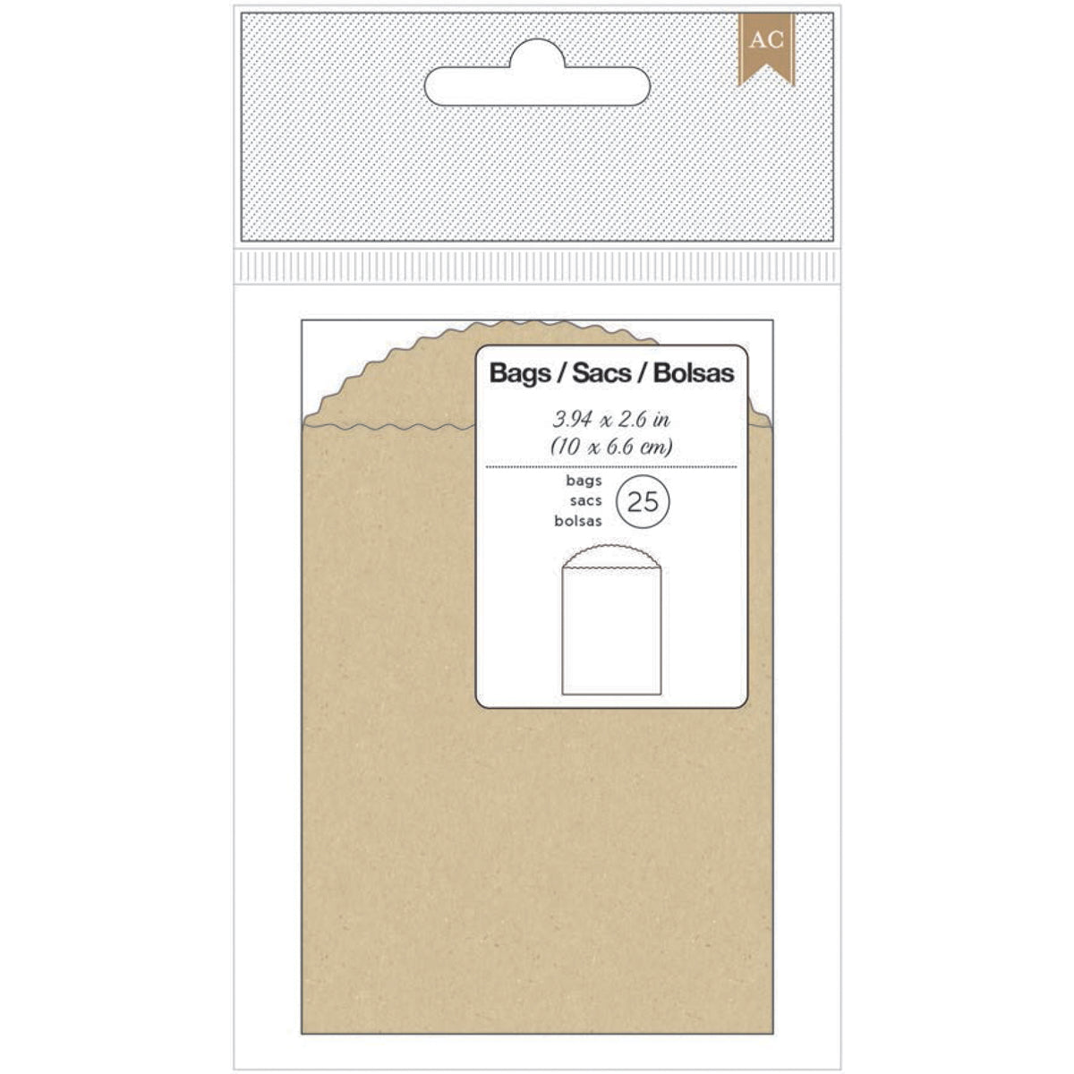 American Crafts Mini Bags 3.94"X2.6" 25/Pkg - Kraft
