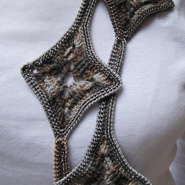Bead Crocheted Scarf:  Not Your Granny's Granny Square Scarf