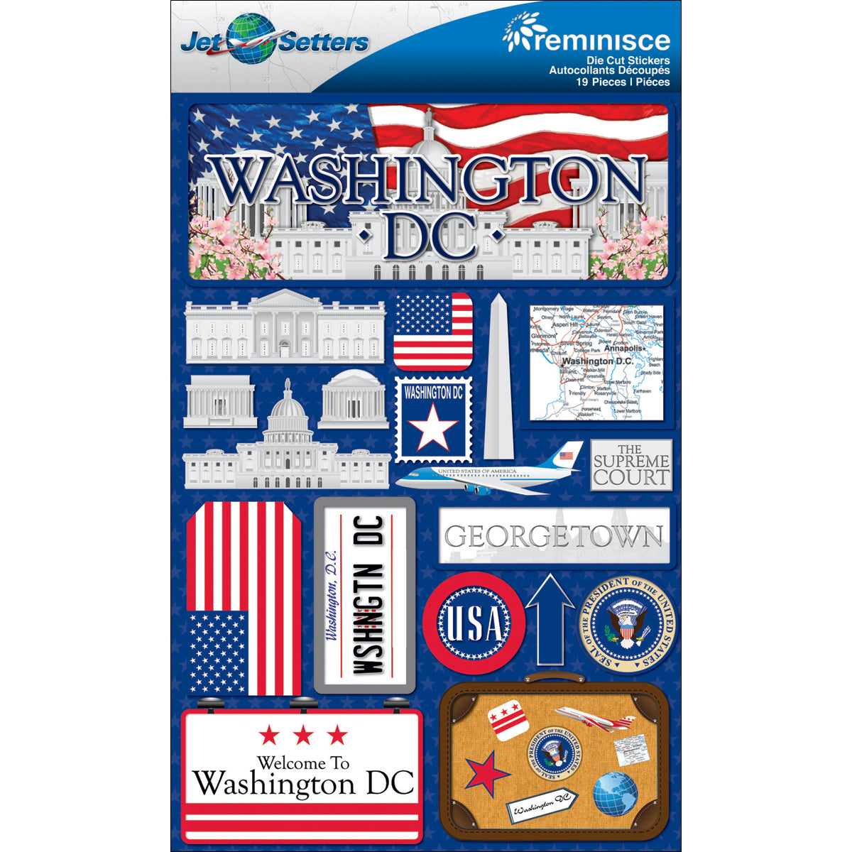 Reminisce Jet Setters State Dimensional Stickers 4.5"X7.5" - Washington D.C.