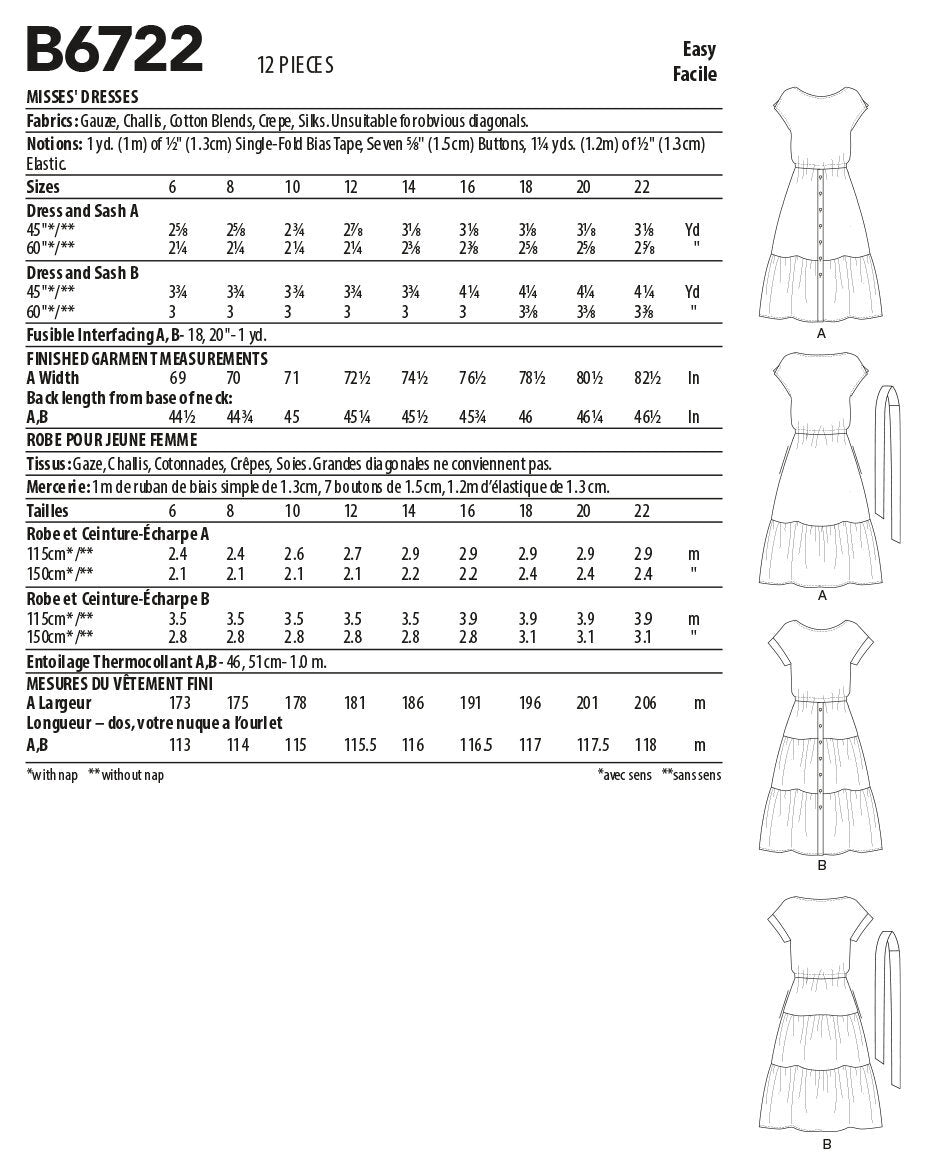 Butterick Misses' Dresses B6722 - Sewing Pattern