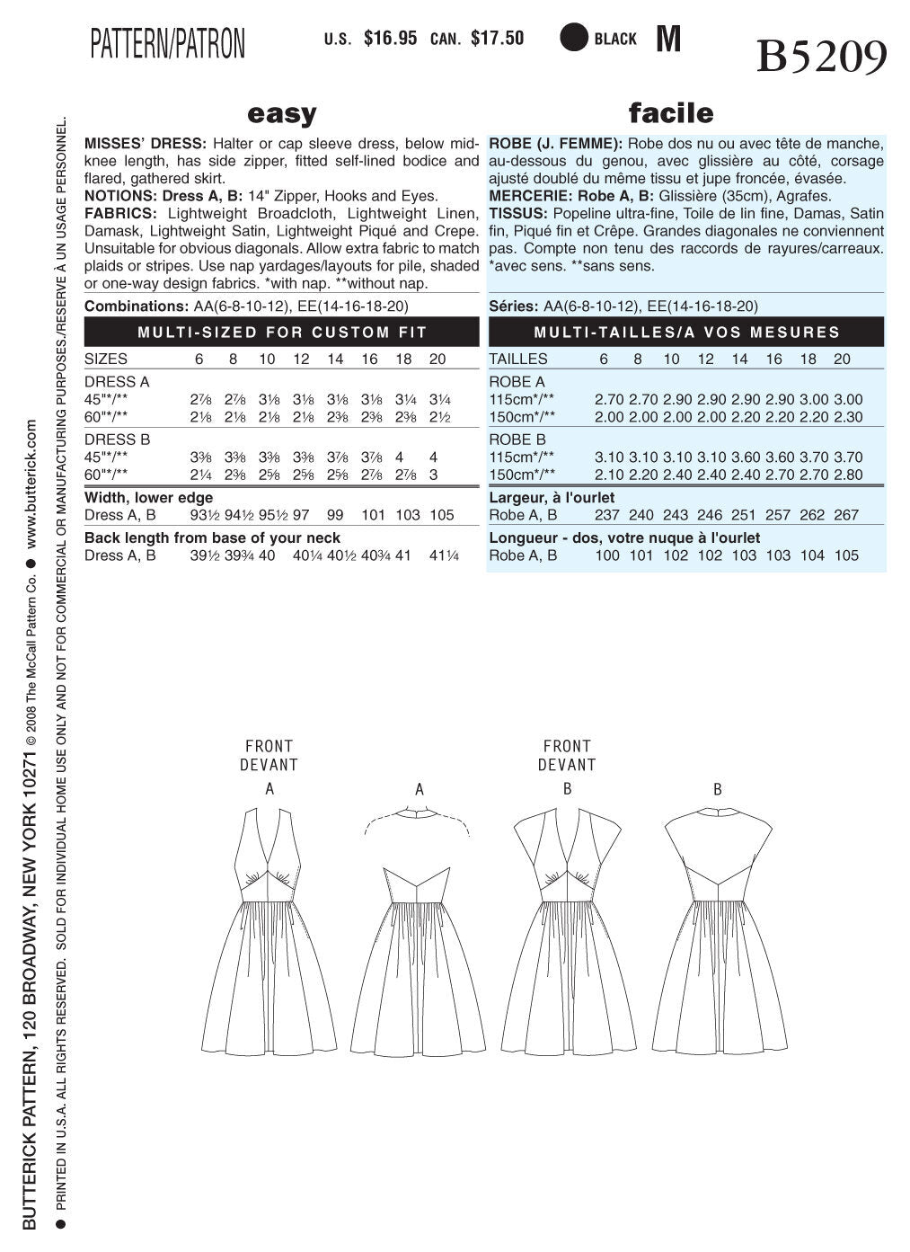 Butterick Misses' Dress B5209 - Sewing Pattern