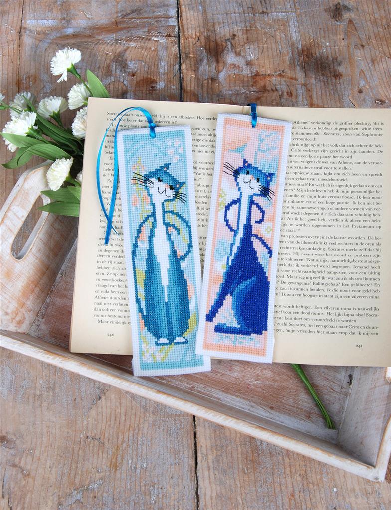Vervaco Bookmark Kit Flower Cats Set Of 2 Cross Stitch Kit -  6 x 20 cm / 2.4in x 8in