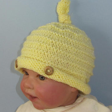 Baby Roll Brim Stripey Topknot Beanie Hat