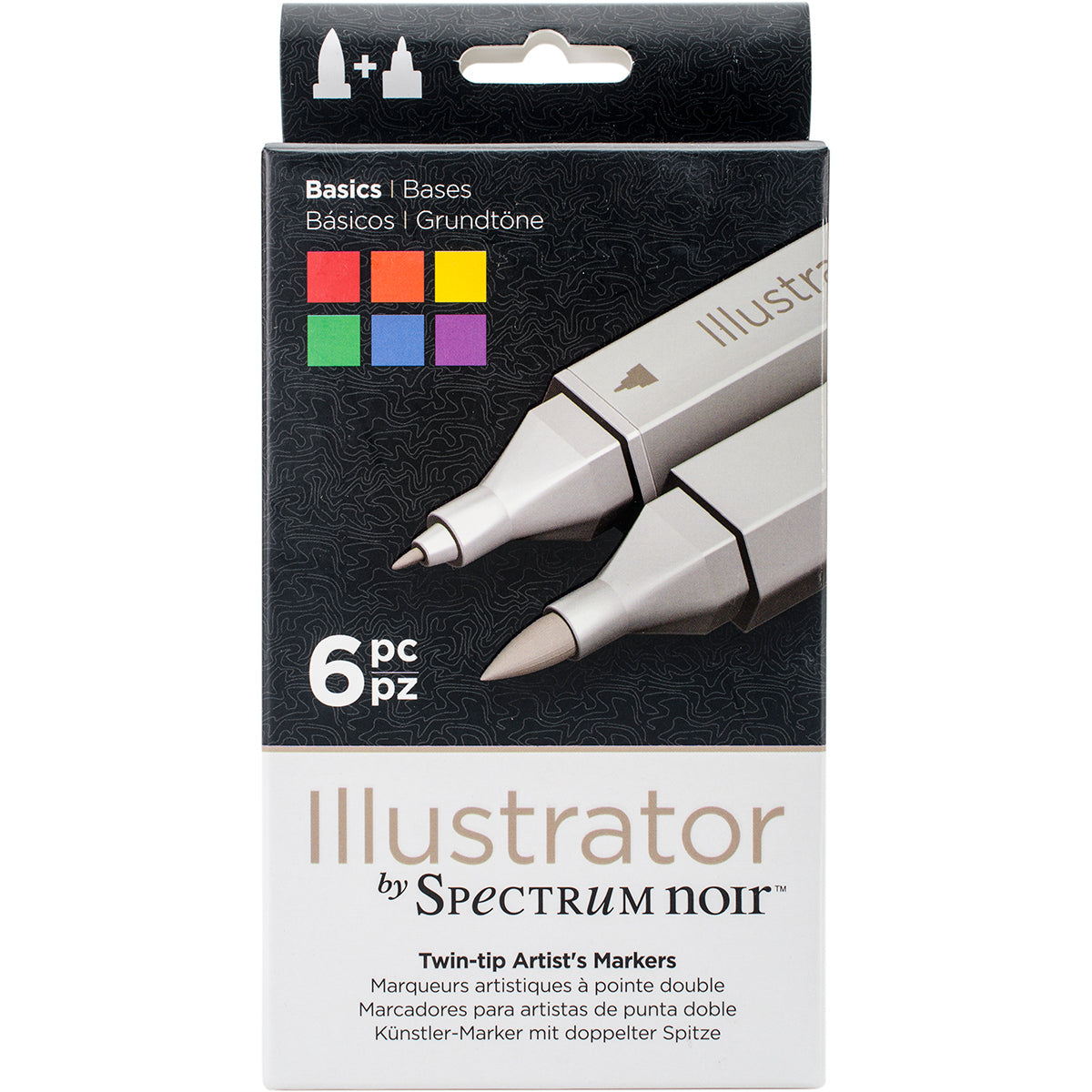 Crafter's Companion Spectrum Noir Illustrator Twin Tip Markers 6/Pkg - Basics