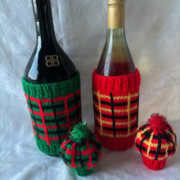 DK knitting pattern Plaid Tartan bottle jacket & Tam O' Shanter bottle hat