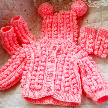 Dolls Clothes Knitting pattern, Bobble Cardigan, Hat and Boots