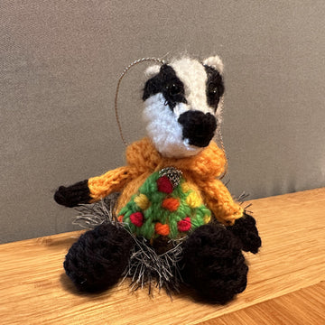 BADGER WEARING CABLE/CHRISTMAS JUMPER/HOODIE FERRERO ROCHER/LINDOR CHOCOLATE COVER/HANGING ORNAMENT