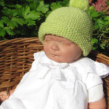 Baby Roll Brim Moss Stitch (Seed Stitch) Bobble Beanie Hat