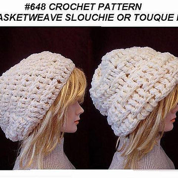648 crochet BASKETWEAVE slouchie or touque hat