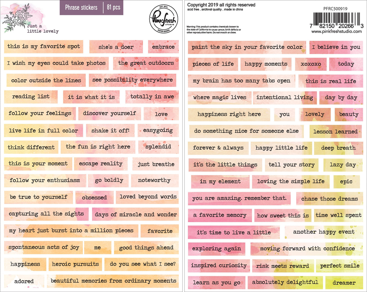 Pinkfresh Studio PinkFresh Cardstock Phrase Stickers - Just A Little Lovely, 81/Pkg
