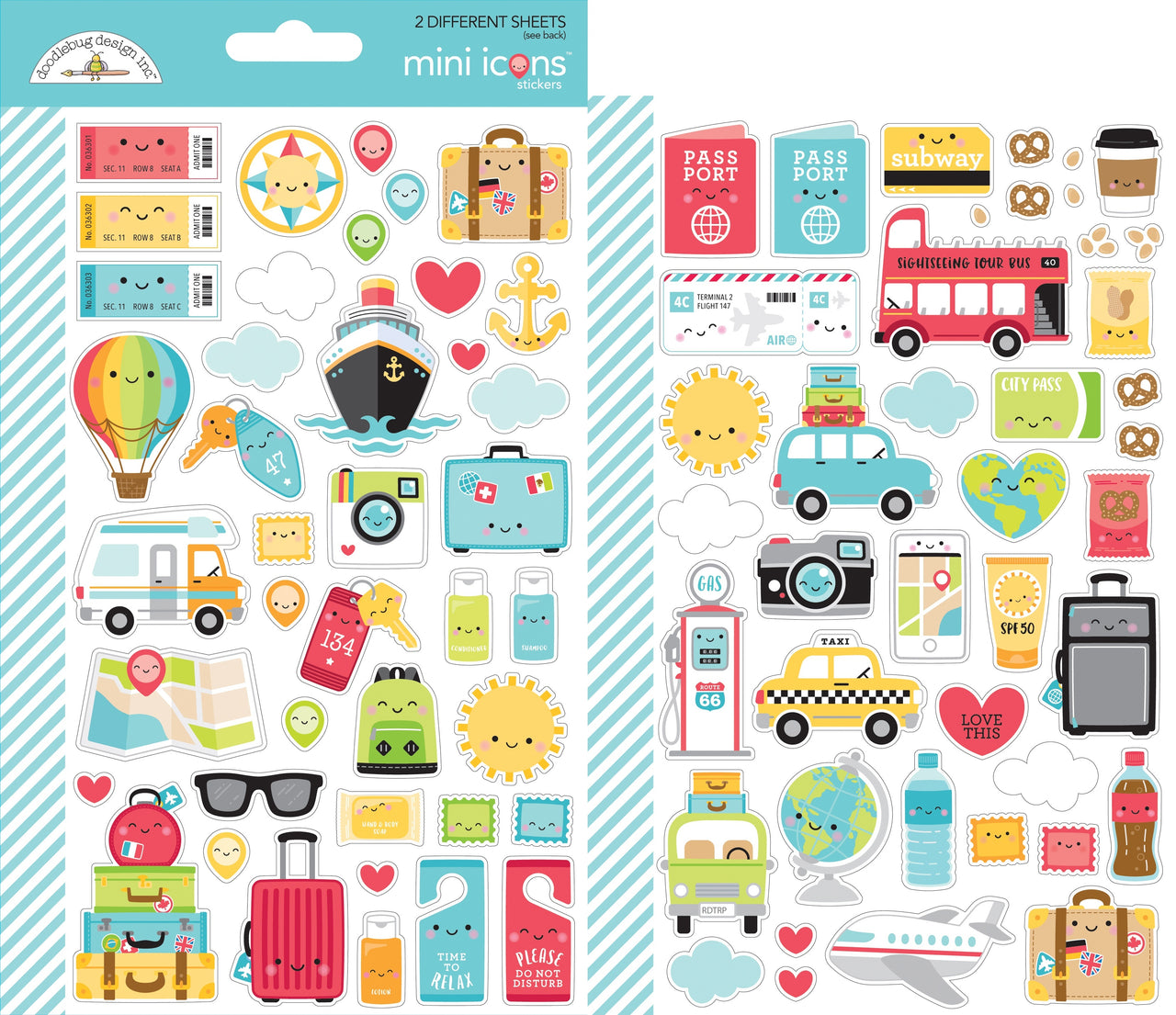 Doodlebug Dooblebug Mini Cardstock Stickers 2/Pkg - I Heart Travel Icons