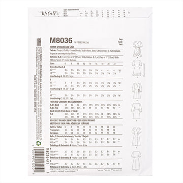 McCall's #SashaMcCalls - Misses' Dresses & Sash M8036 - Sewing Pattern