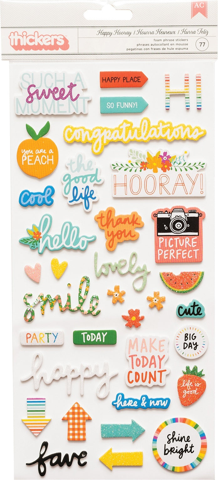 American Crafts Amy Tan Picnic In The Park Thickers Stickers 77/Pkg - Happy Hooray Phrase & Icons/Foam
