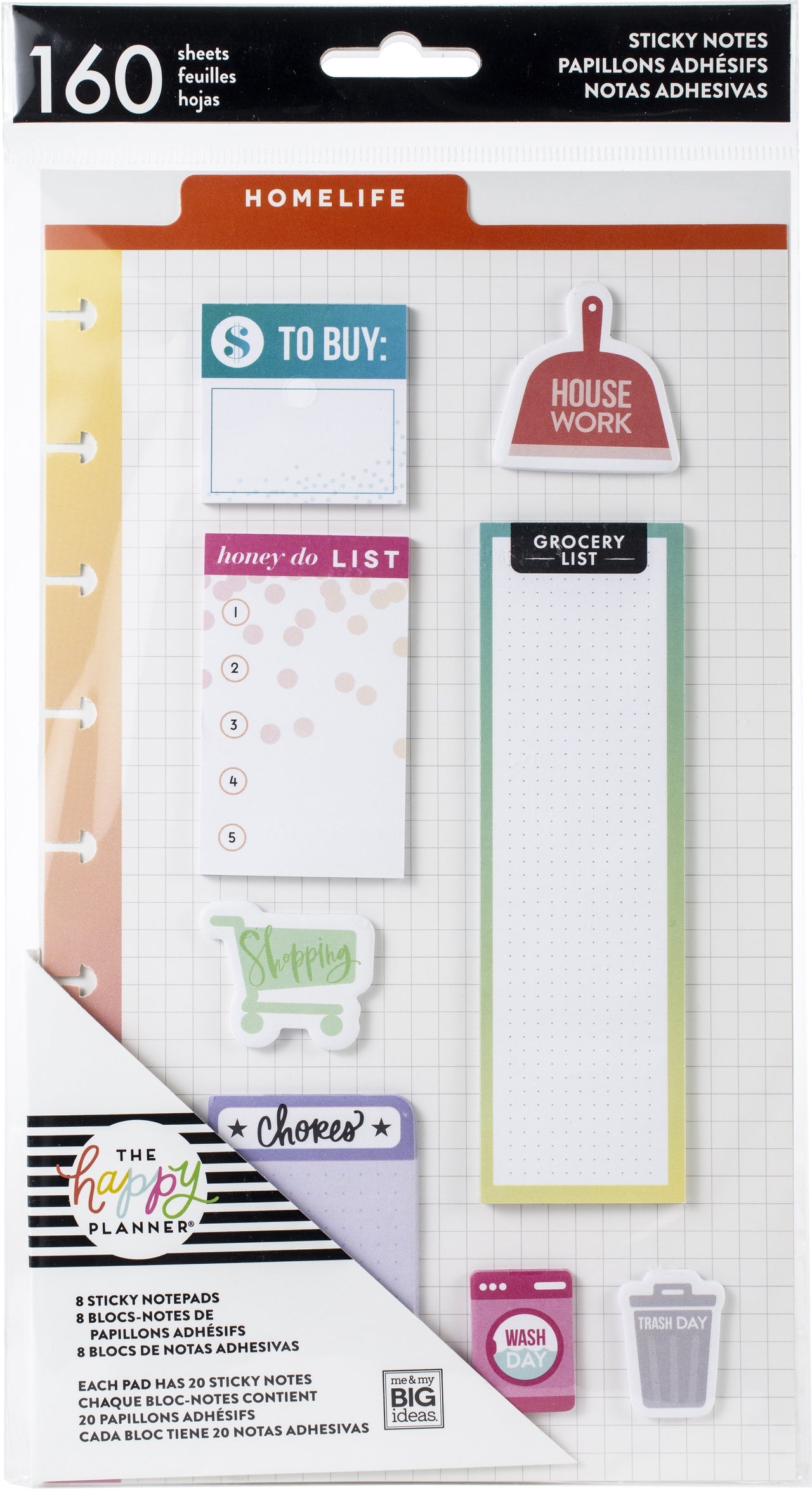 Happy Planner Sticky Notes 160/Pkg - Life, 8 Designs/20 Each