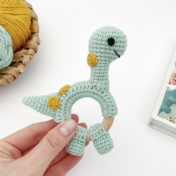 Dinosaur Brontosaurus baby rattle toy crochet pattern amigurumi