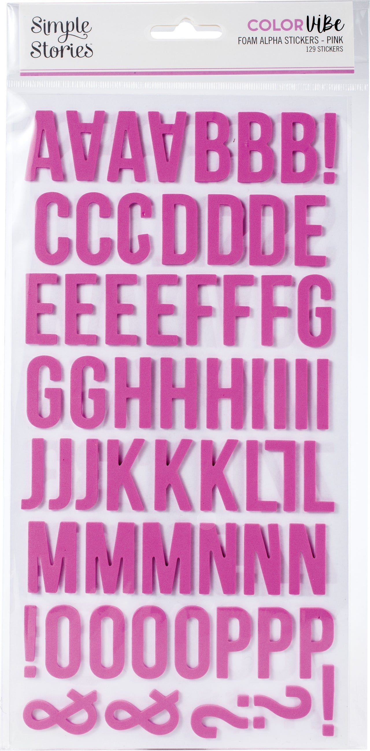 Simple Stories Color Vibe Foam Alpha Stickers 6"X12" 129/Pkg - Pink
