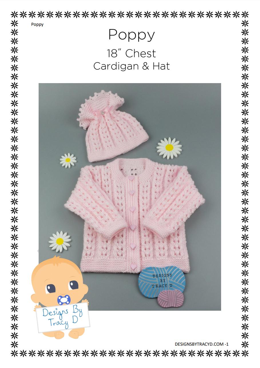Poppy Baby Knitting Pattern 0-6 months 16-18" chest