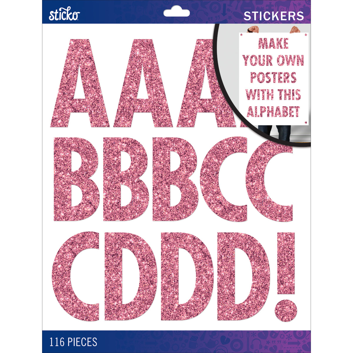 Sticko XL Alphabet Stickers - Pink Glitter Futura Regular XL
