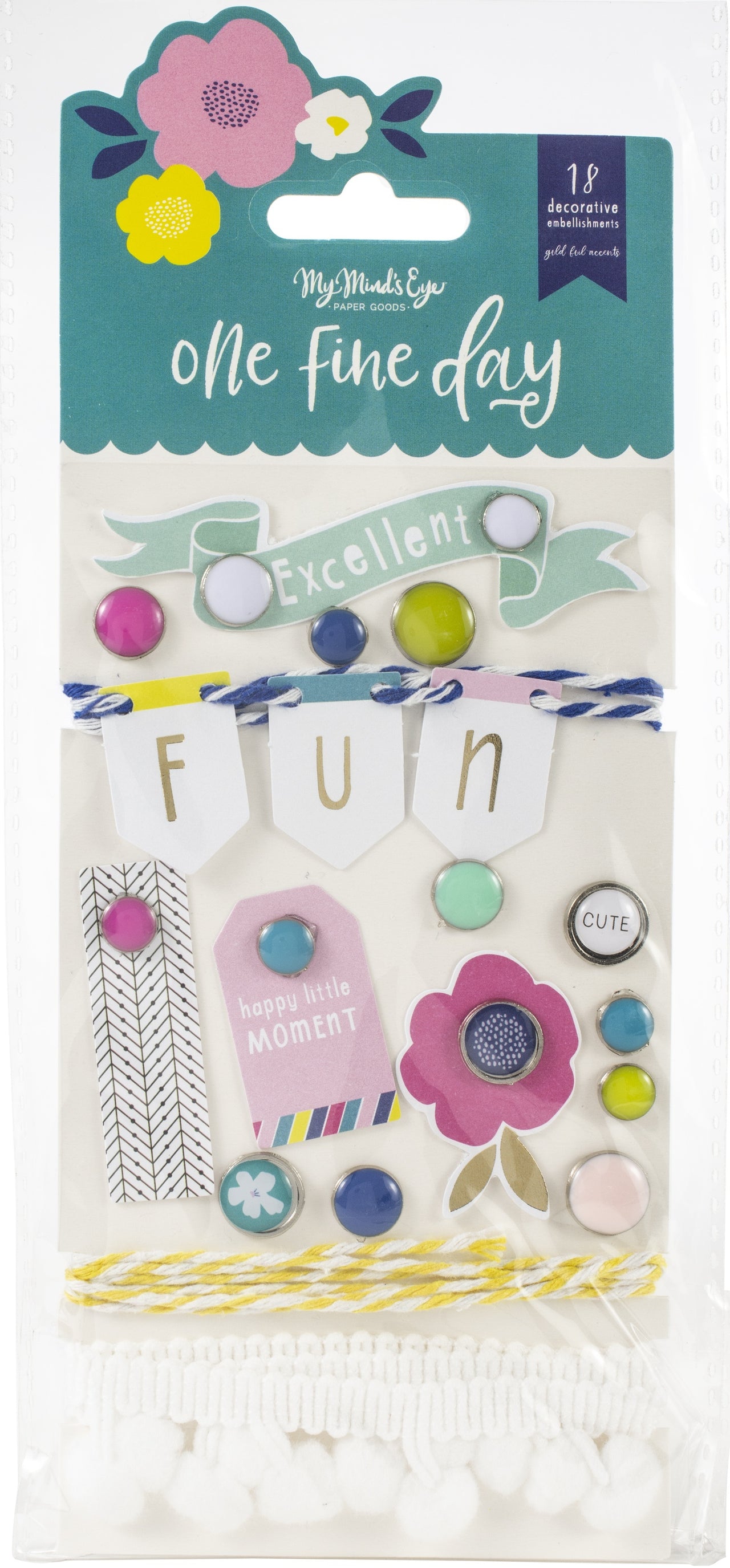 My Minds Eye One Fine Day Decorative Brads 18/Pkg - W/Gold Foil Accents