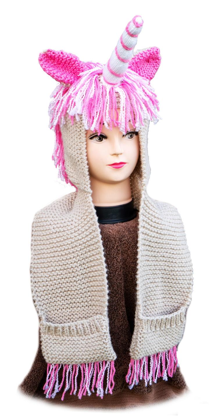 Unicorn scarf and hood with pockets