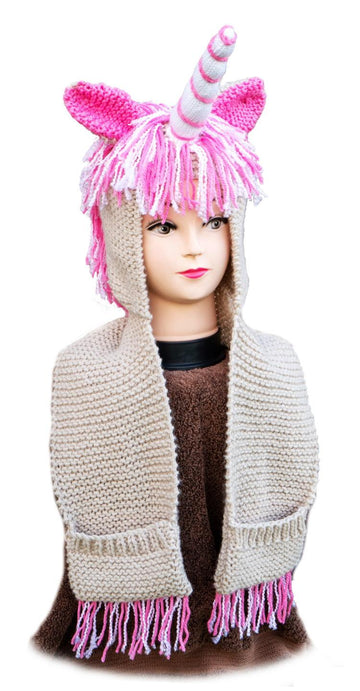 Unicorn scarf and hood with pockets