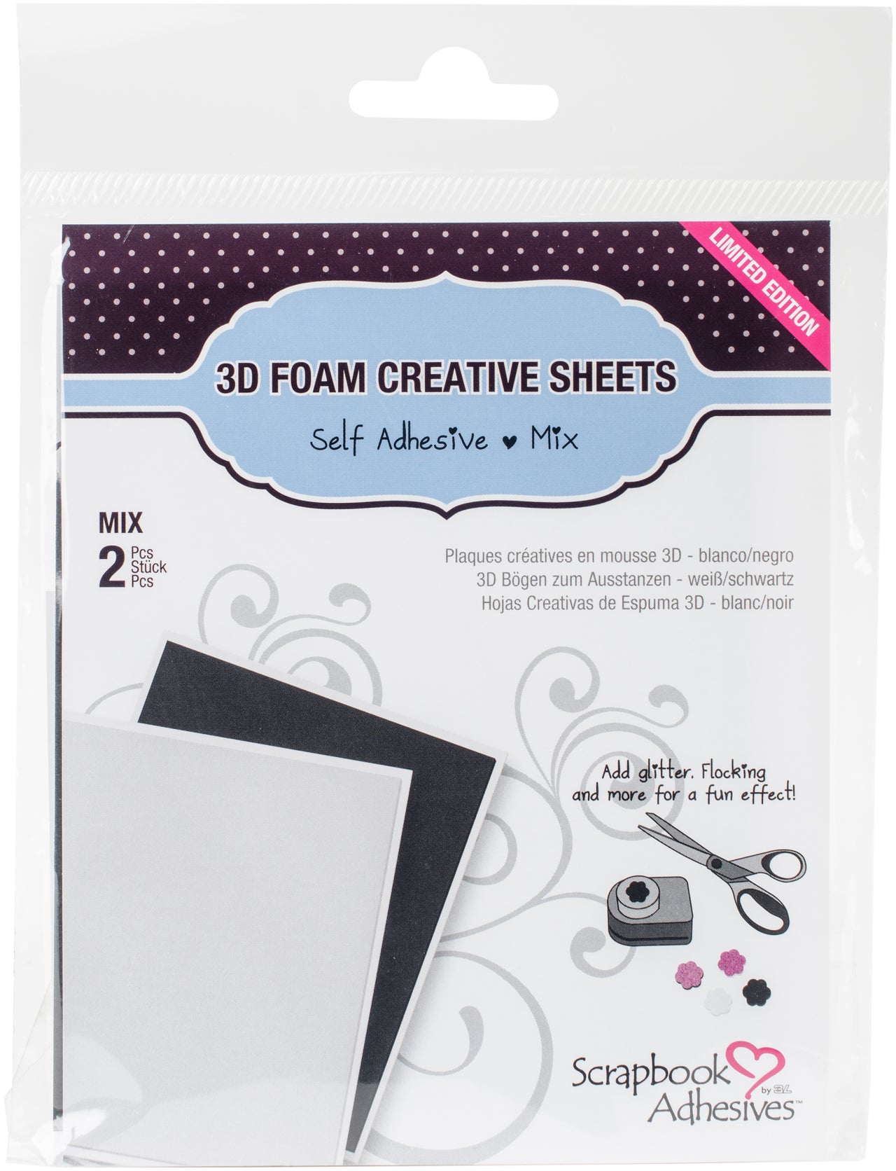 3L Scrapbook Adhesives 3D Foam Creative Sheets 2/Pkg - 1 Black/1 White