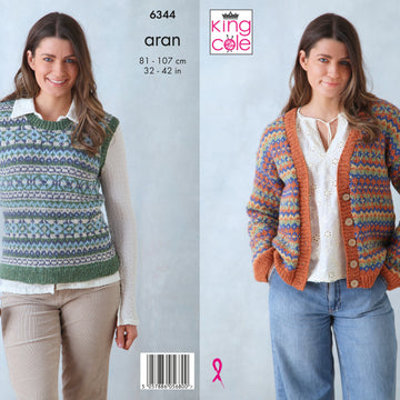 Cardigan and Tank Top knitted in King Cole Forest Aran - P6344 - Leaflet