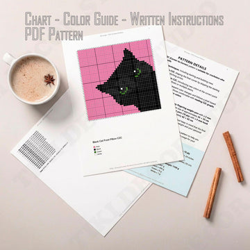 Halloween Black Cat Pink Pillow C2C CROCHET PATTERN 42x42 Squares