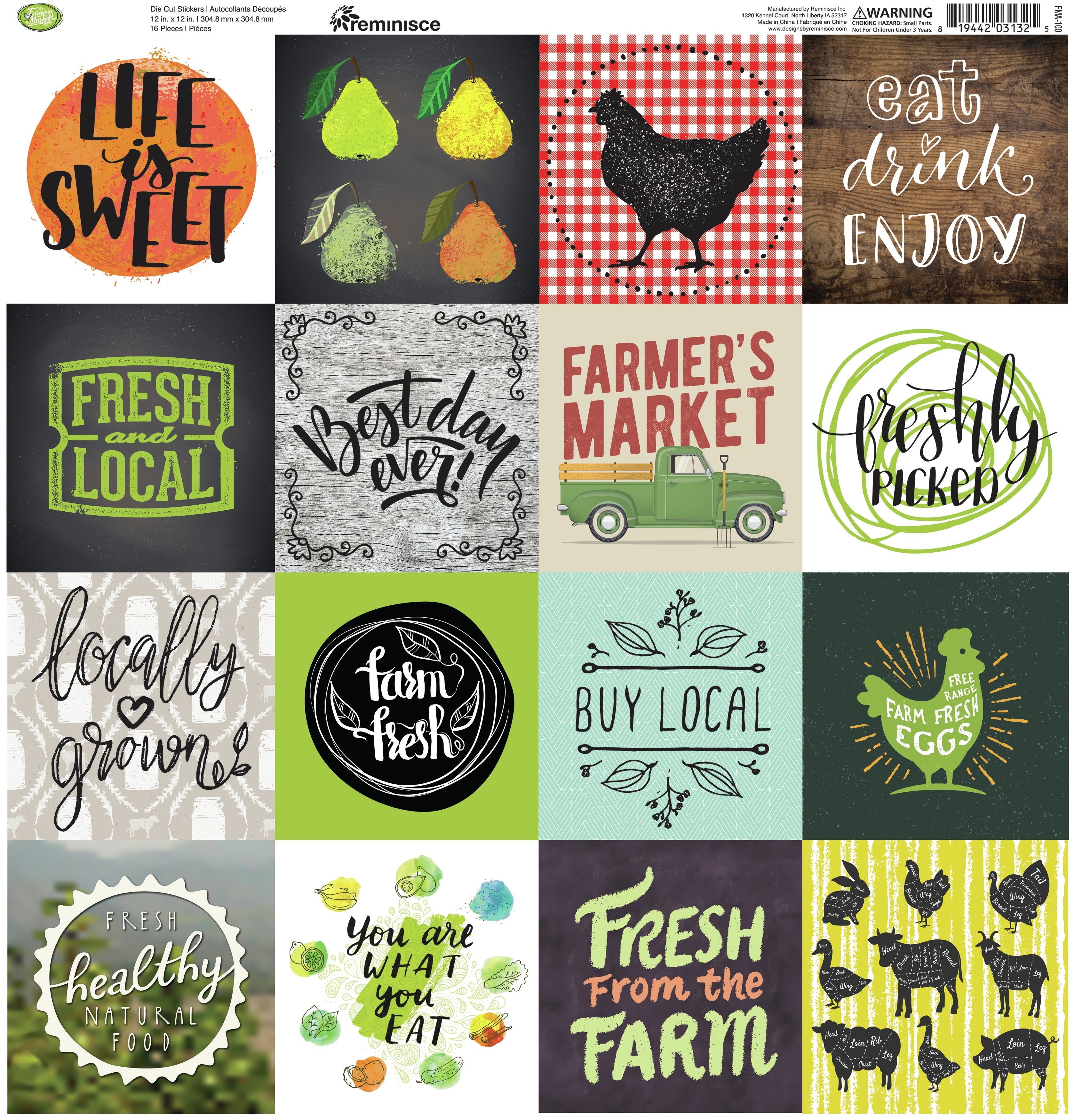 Reminisce Square Cardstock Stickers 12"X12" - Farmer's Market