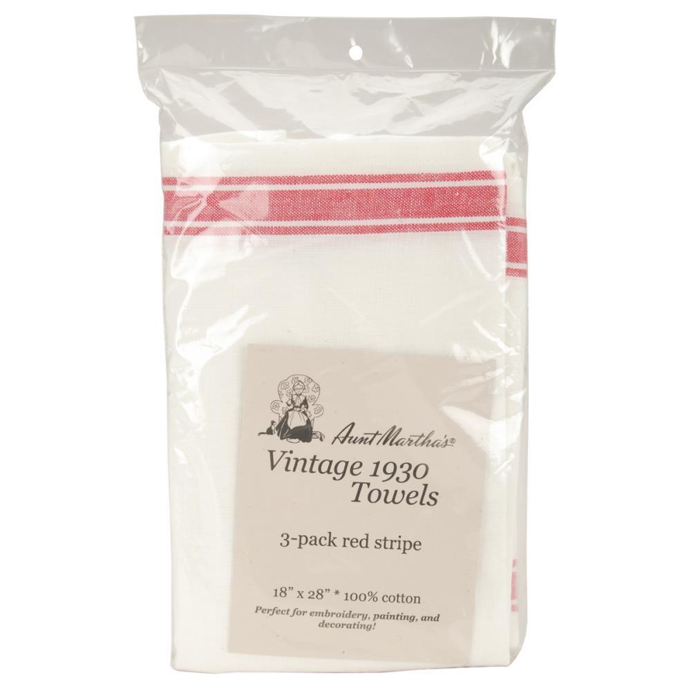 Aunt Martha's Stitch 'Em Up Retro Stripe Towels 3/Pk - Red Stripe